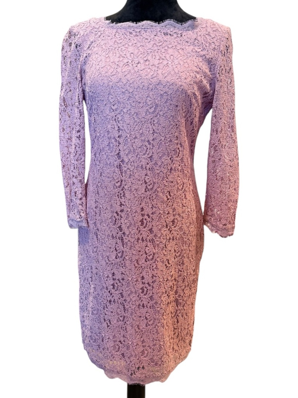 Adrianna Papell Lavender Lace Long Sleeve Sheath Dress Size 8 Wedding